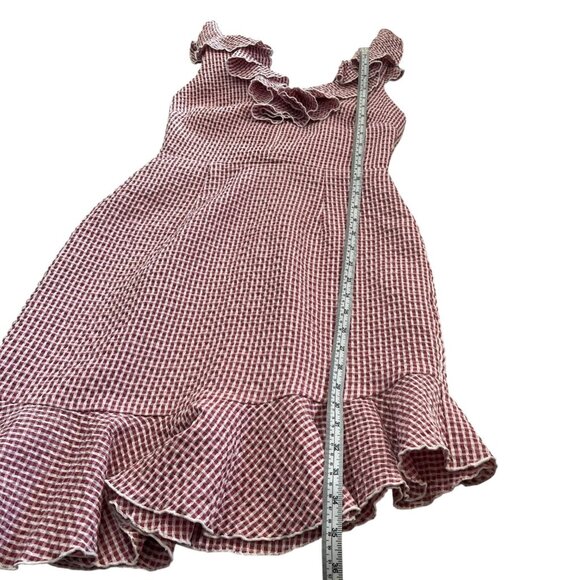 Wayf Gingham Ruffle Asymmetric Mini Dress Red Size Small Preppy Twee Feminine‎ - Picture 12 of 12